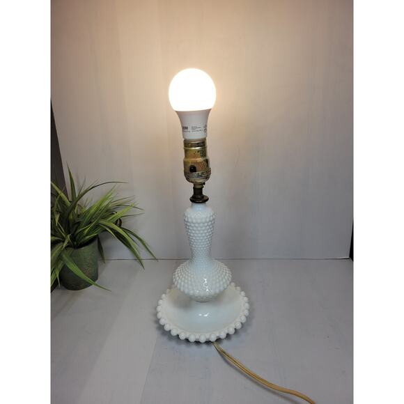 Vintage Milk Glass Boudoir Lamp, Hobnail Beaded Vanity Light - Picture 4 of 4